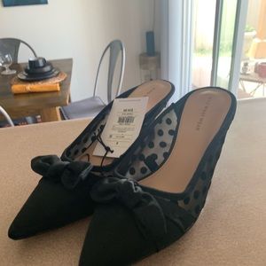 WHO WHAT WEAR Polka Dot Kitten Heel Mules sz 9